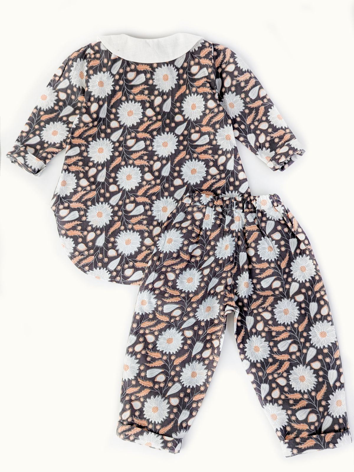 Grey Floral Petal Collared Comfy Set