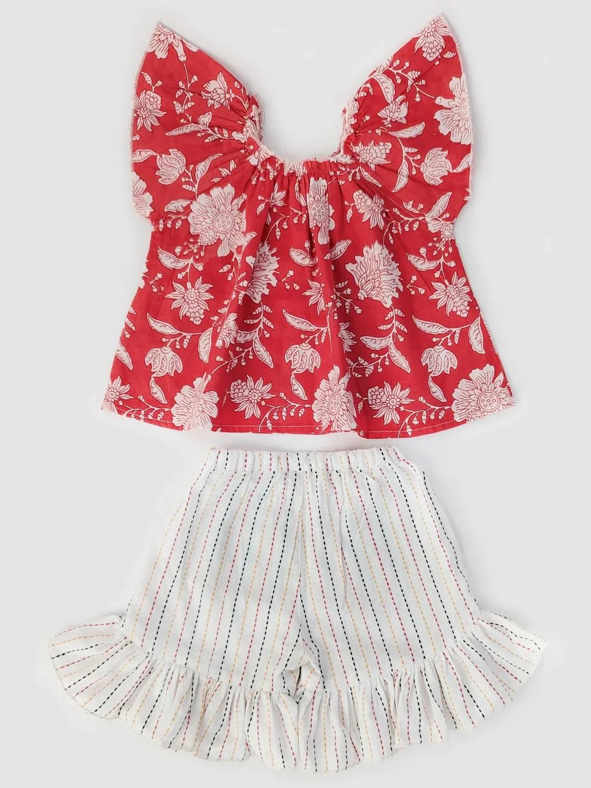 Rosy printed Tiny Tulip Cotton Casual Top Bottom Set