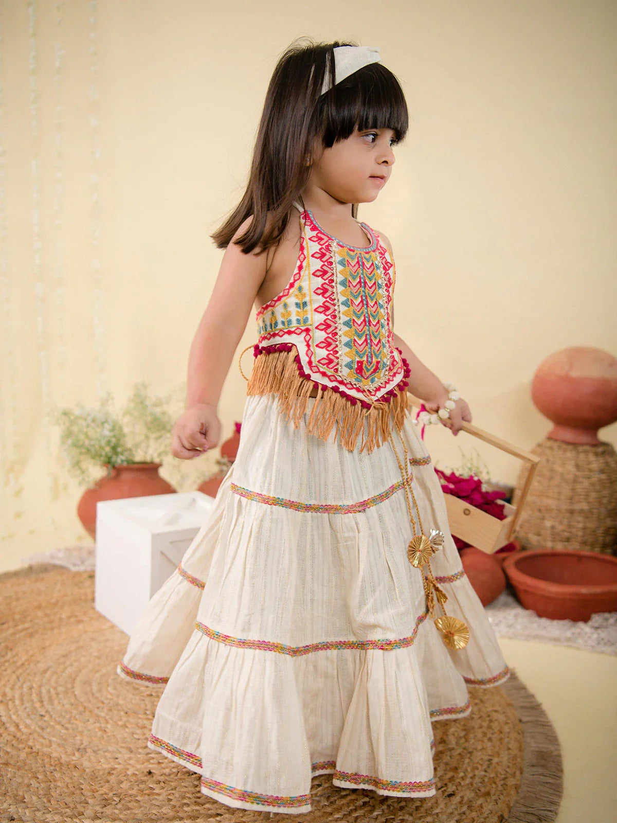 Cream Classic Lehenga Choli for Festival