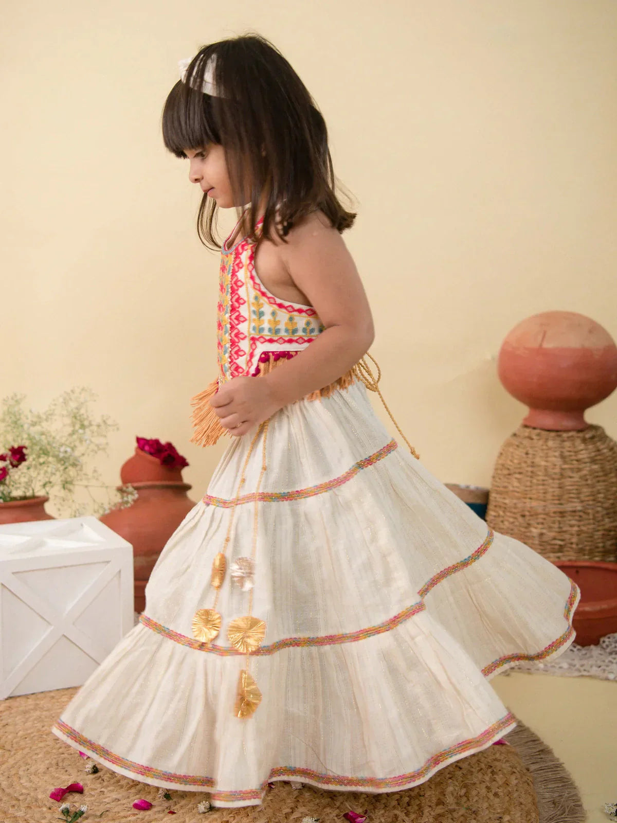 Cream Classic Lehenga Choli for Festival