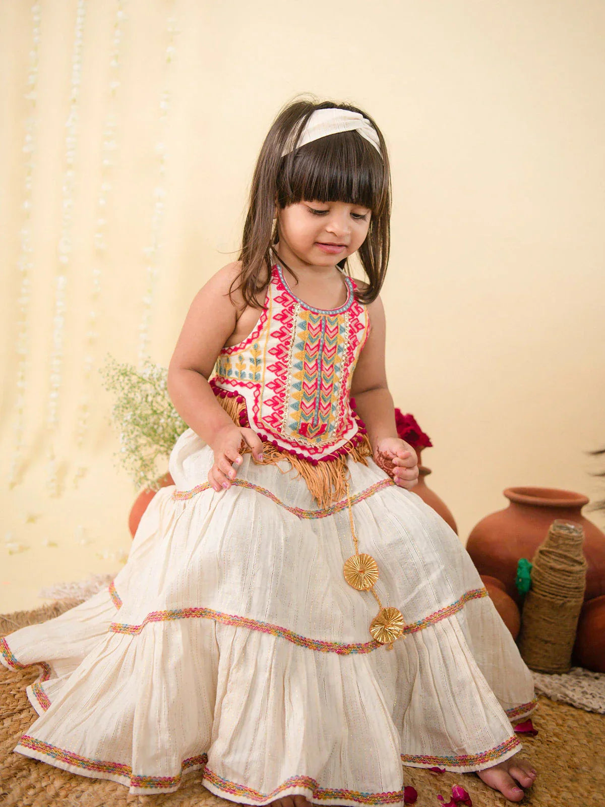 Cream Classic Lehenga Choli for Festival