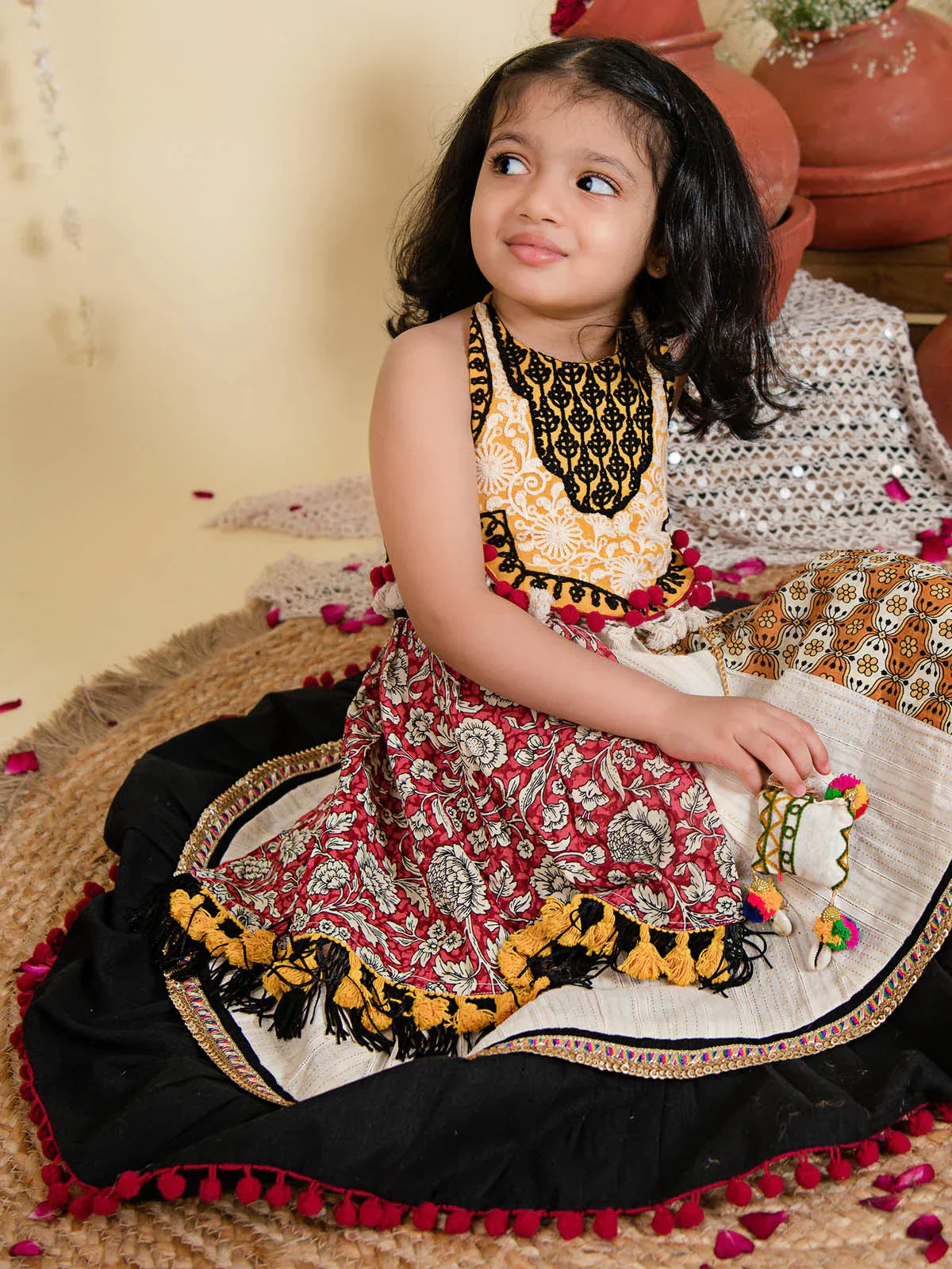 Innocent Festive Black Flaired Chaniya Choli for Kids