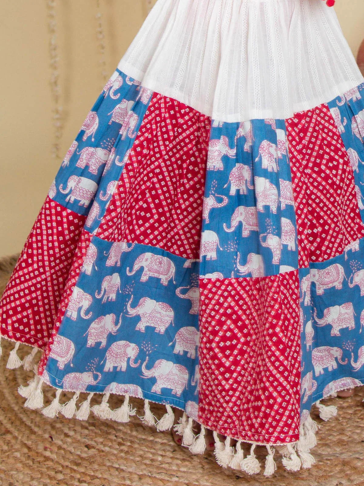 Red Elephant Checkered Wedding Lehenga Choli for Girls