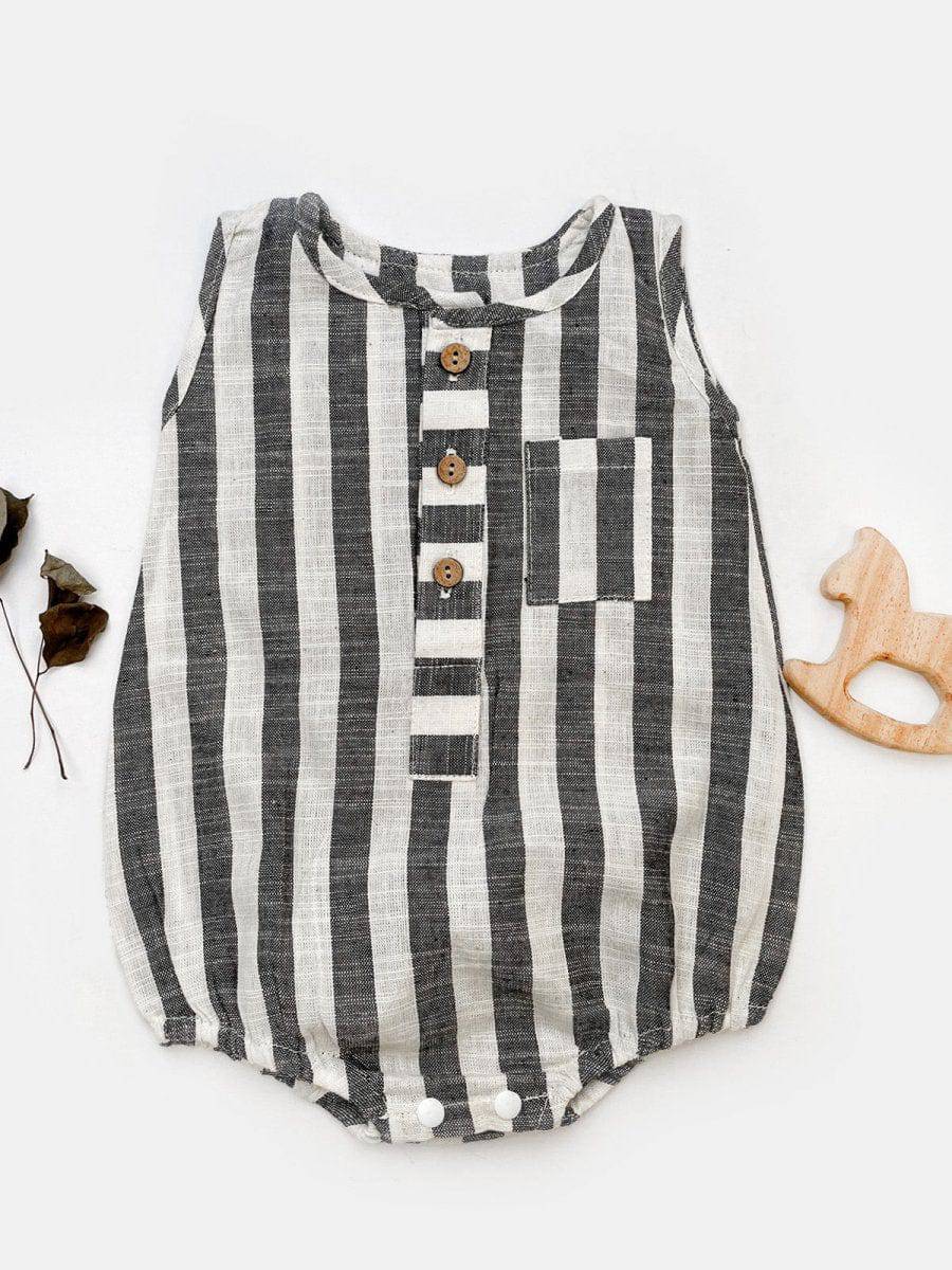 Black Stripes Pure Cotton Baby Infant Unisex Bubble Romper