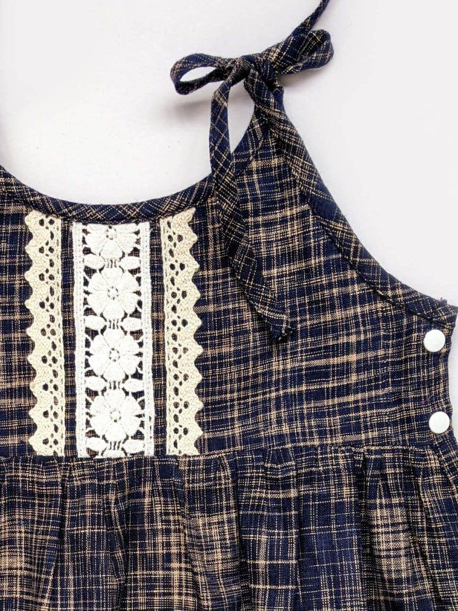Halemons Navy Blue Cotton Teddy Romper - Crochet Lace Details - Blue