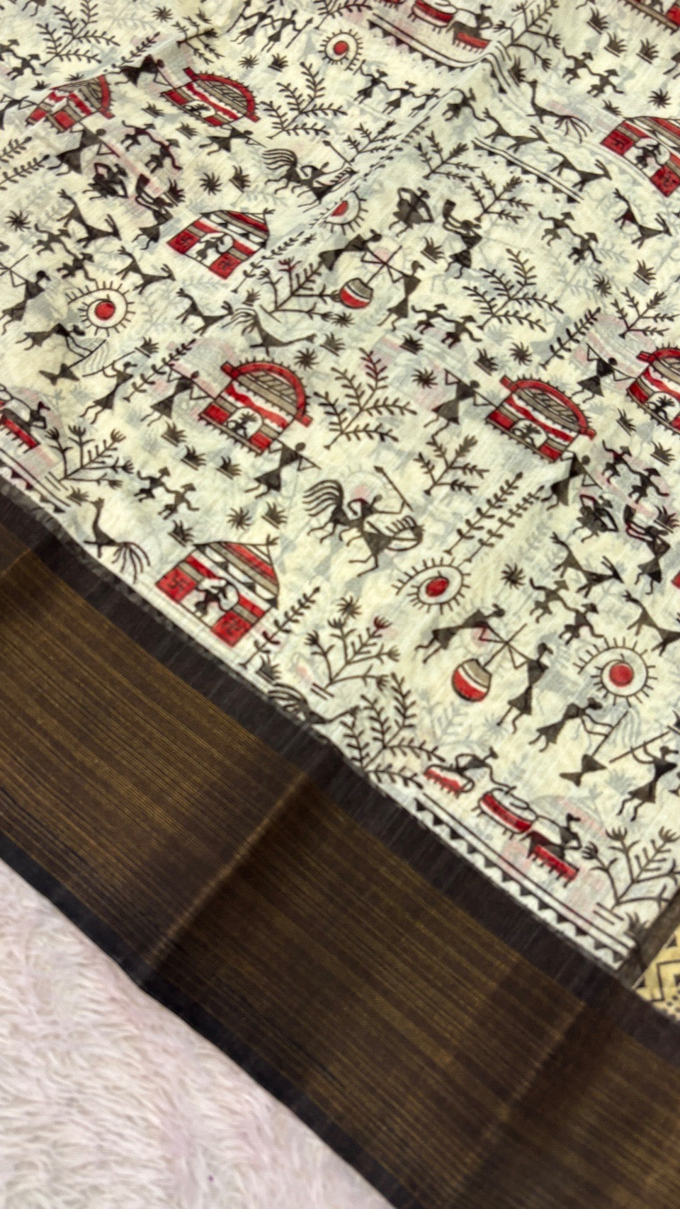 SUMMER SALE Warli Print Cotten Saree (Coco)
