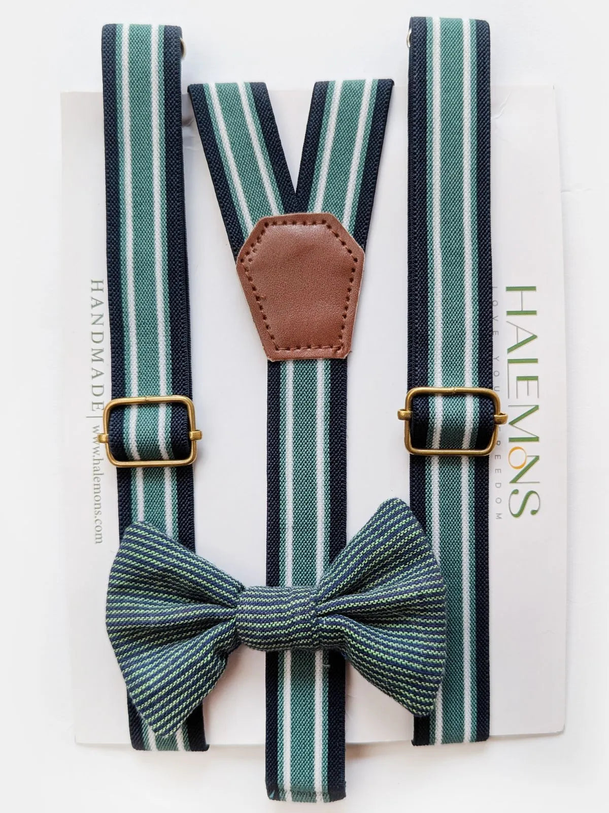 Kids Adjustable Brass Clip Suspender & Bow Set