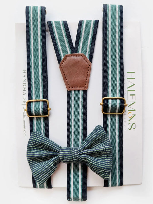 Kids Adjustable Brass Clip Suspender & Bow Set