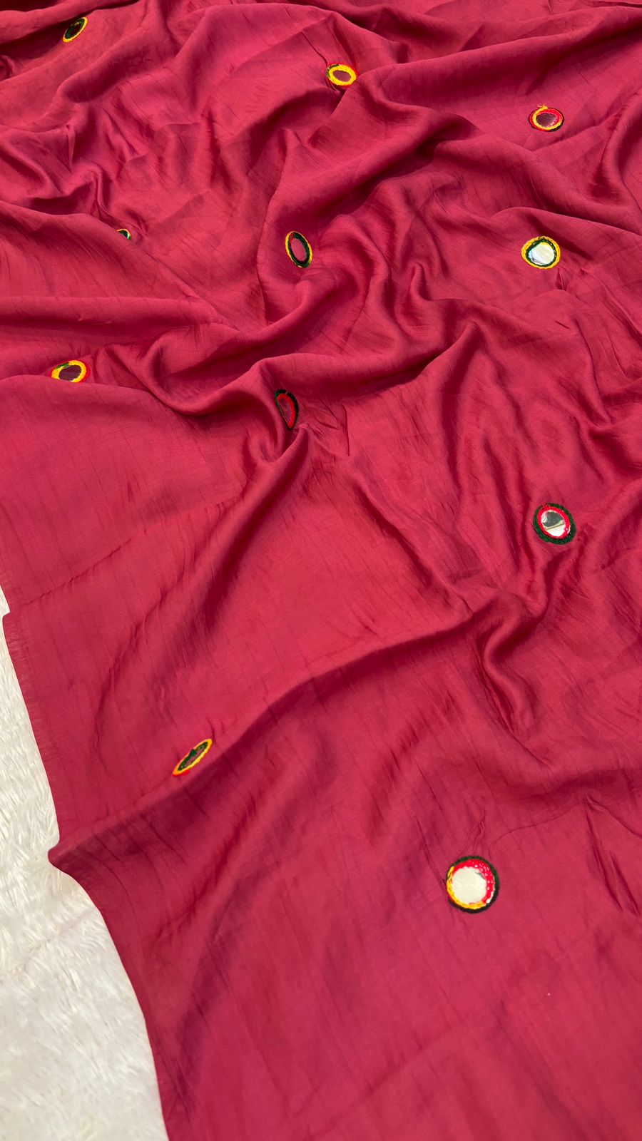 Semi Mirror Work Duppta With Lagadi Patta New - Maroon