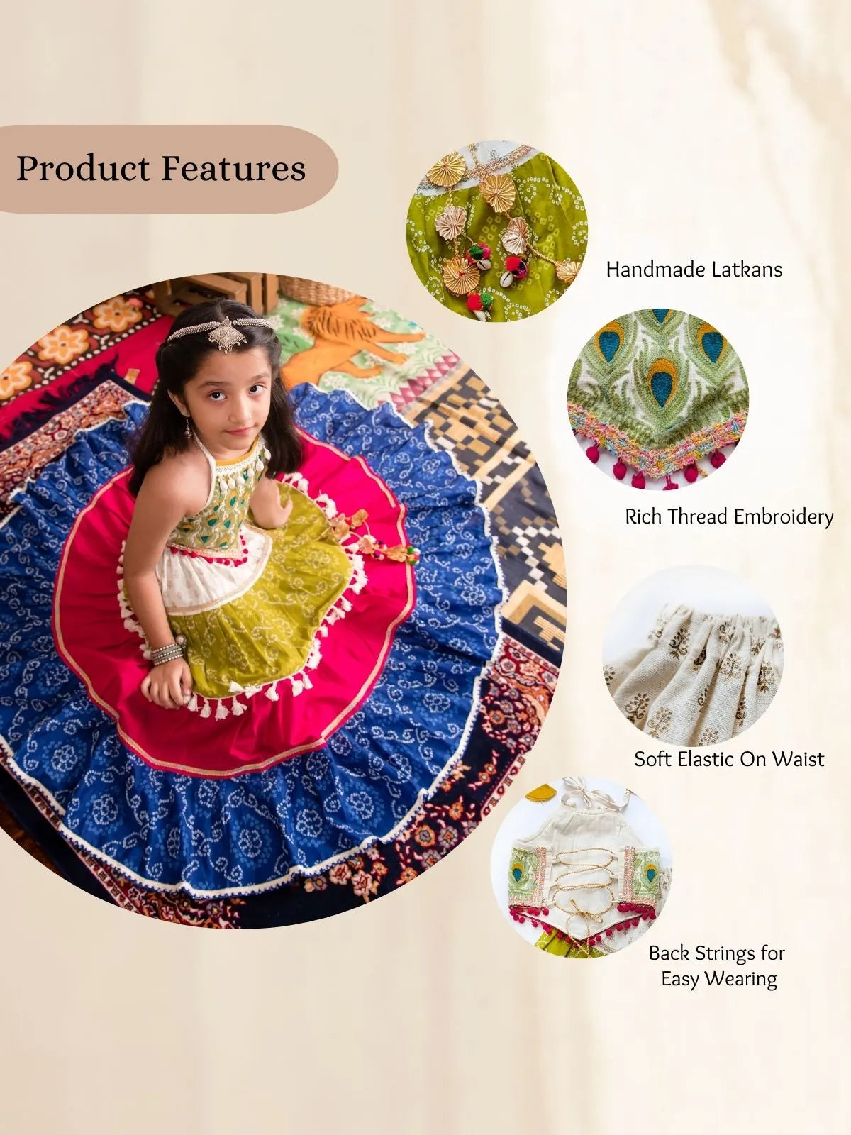 Multicolour Bandhani Lehenga Choli for Girls