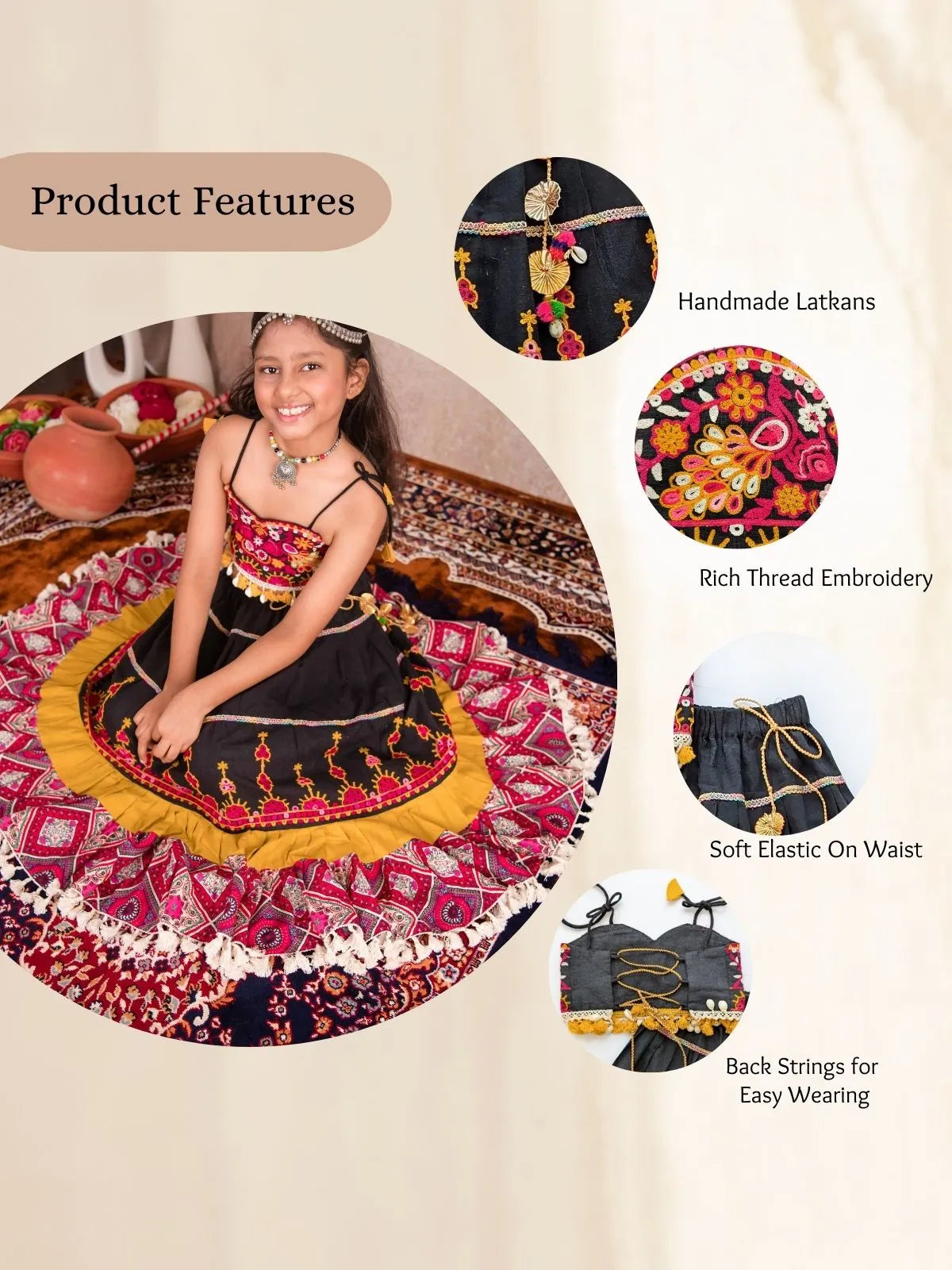 Black Gamthi Traditional Lehenga Choli for Girls