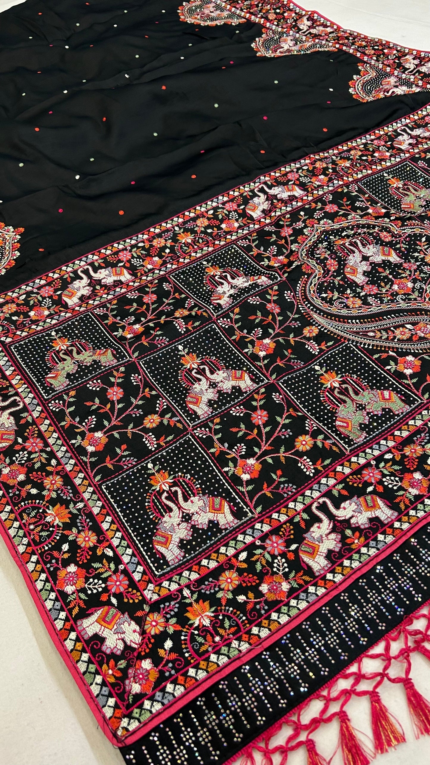 Kutchi Embroidery Black Saree