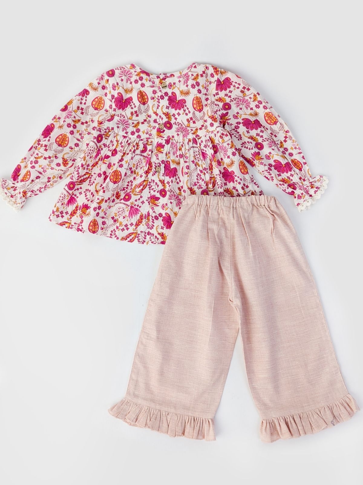 Pink Pleated Floral Mia Top Bottom Set