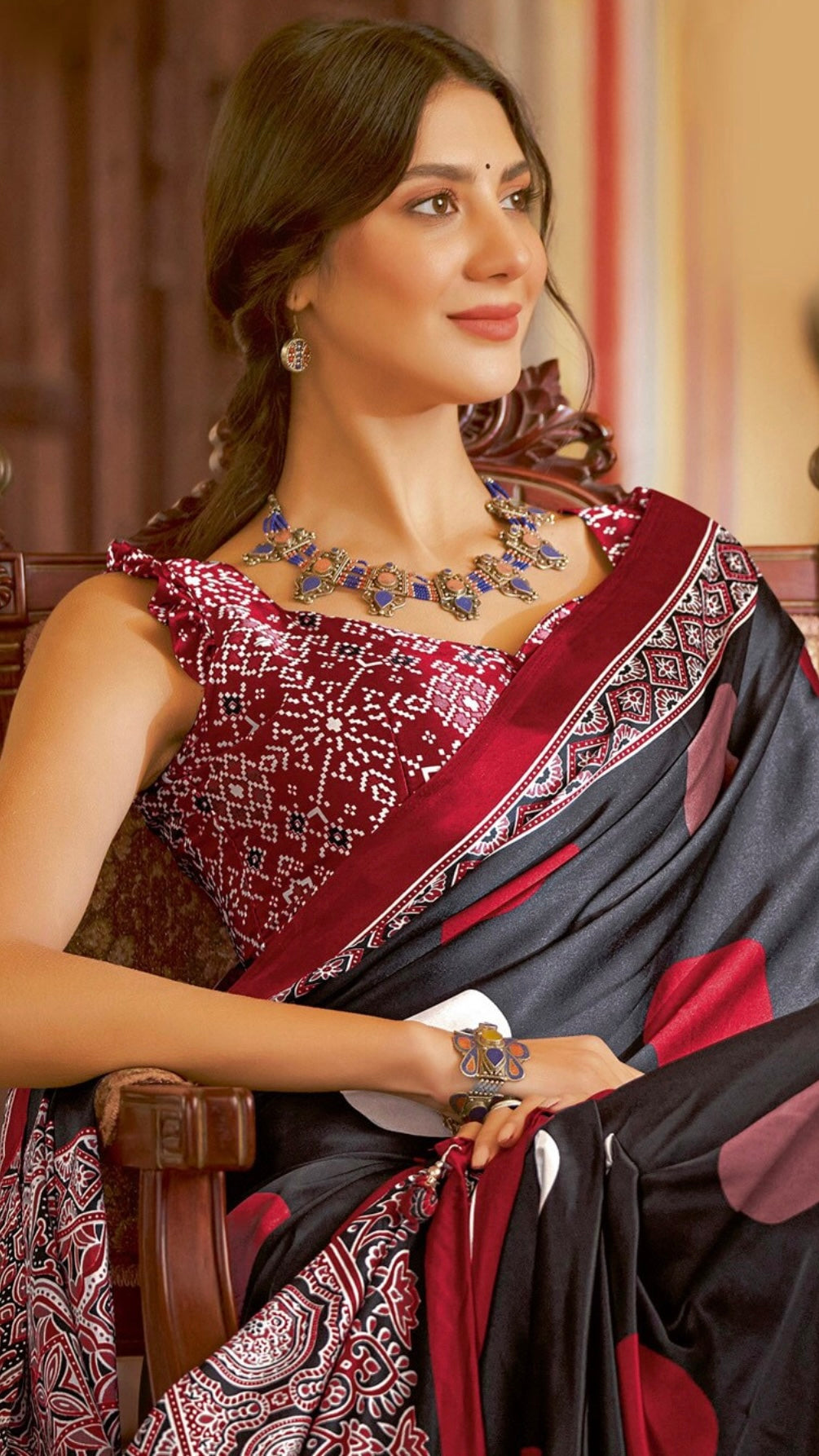 Designer Ajrakh Saree (D.No.101 B)