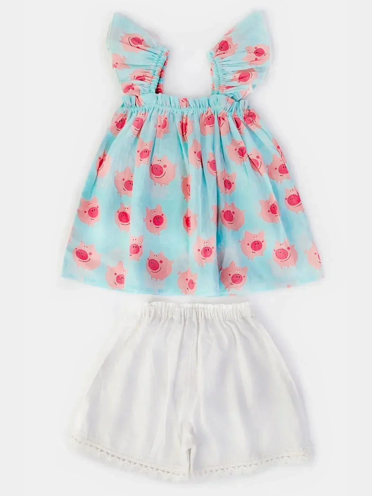 Ariel Piggy Cotton Crochet Lace Girls Top Bottom Set