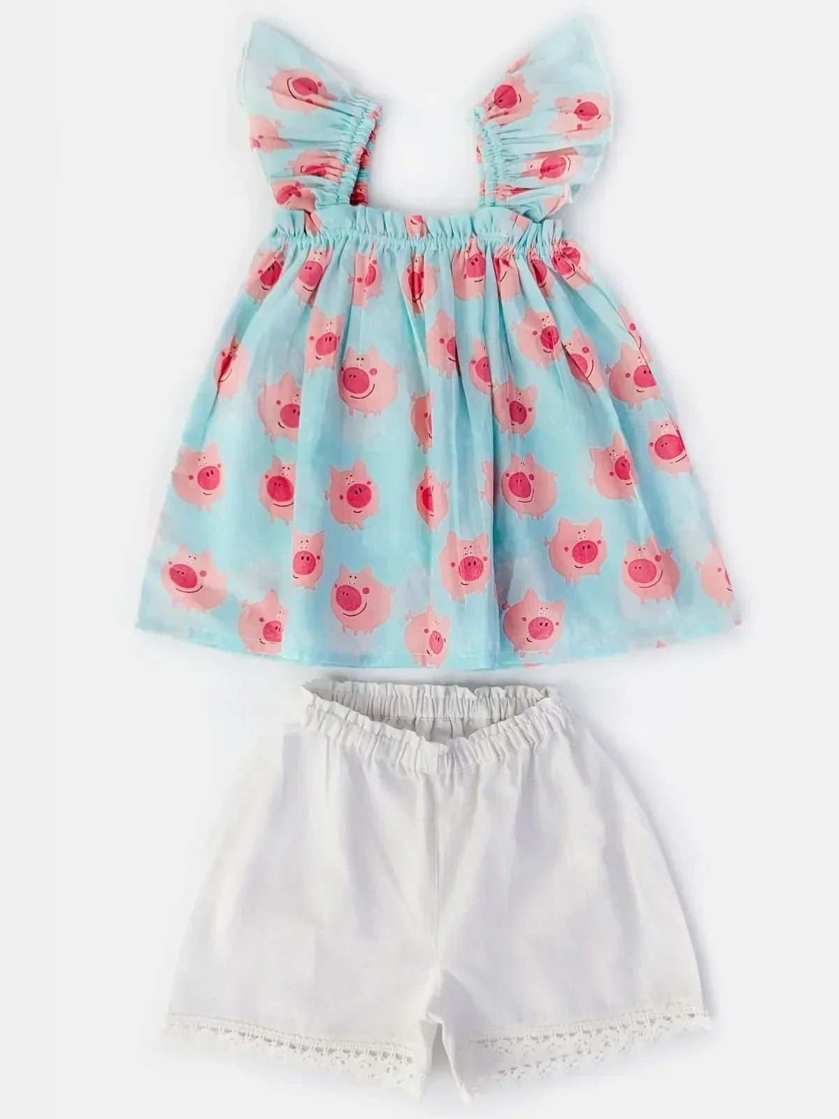 Ariel Piggy Cotton Crochet Lace Girls Top Bottom Set
