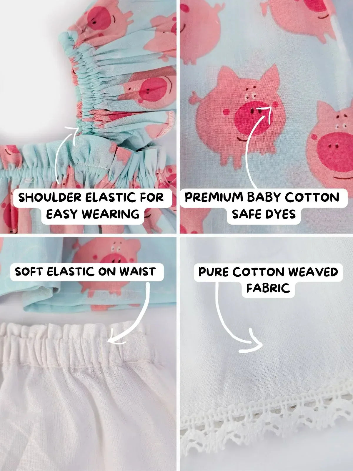 Ariel Piggy Cotton Crochet Lace Girls Top Bottom Set