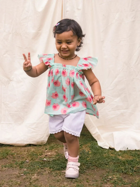 Ariel Piggy Cotton Crochet Lace Girls Top Bottom Set