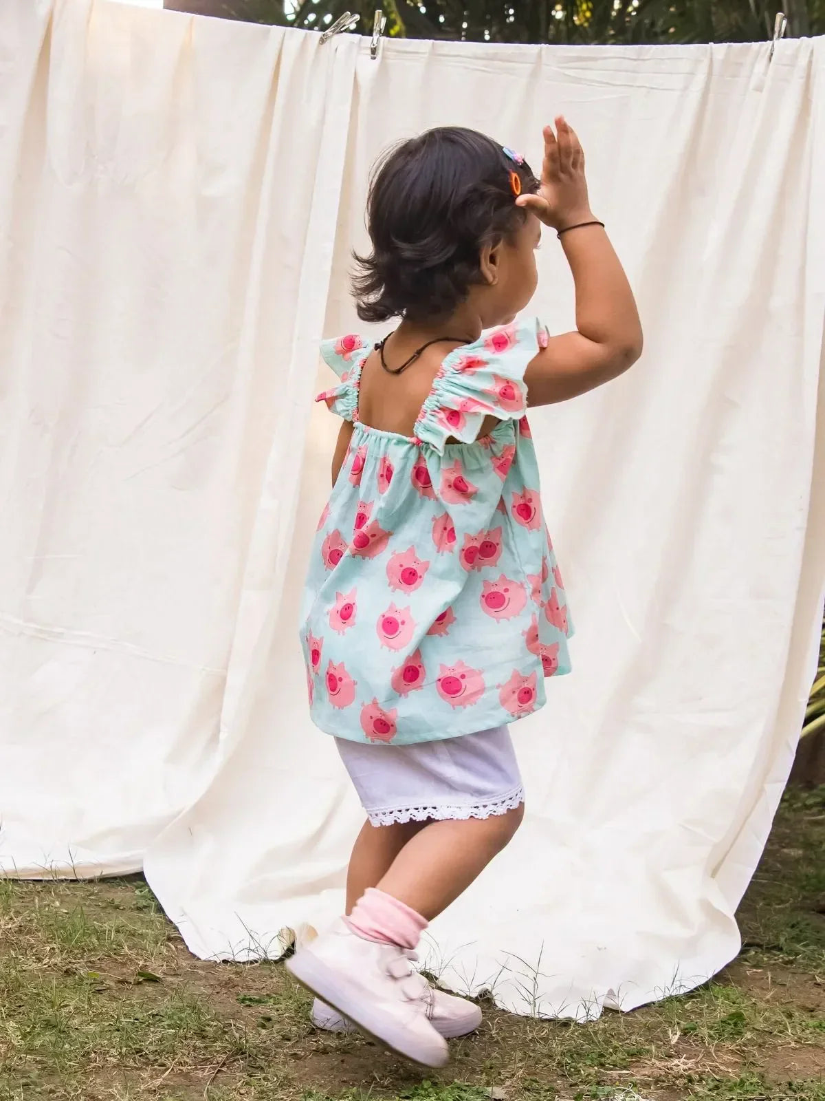 Ariel Piggy Cotton Crochet Lace Girls Top Bottom Set