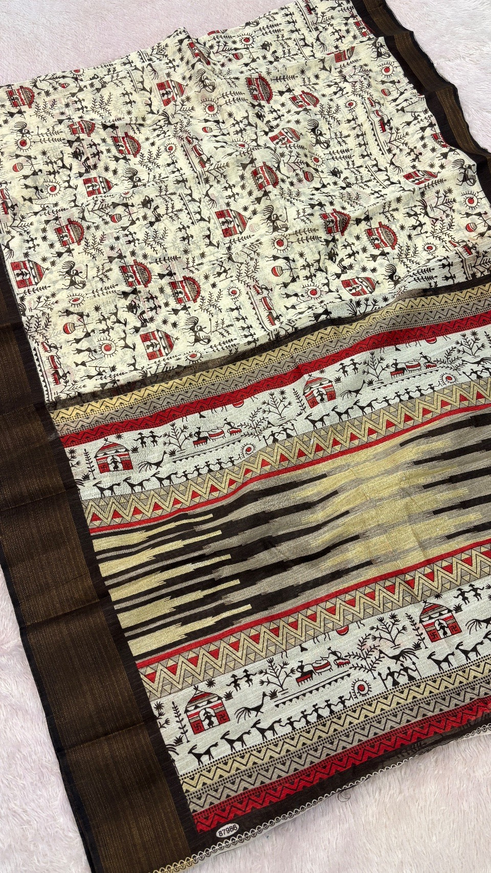 SUMMER SALE Warli Print Cotten Saree (Coco)