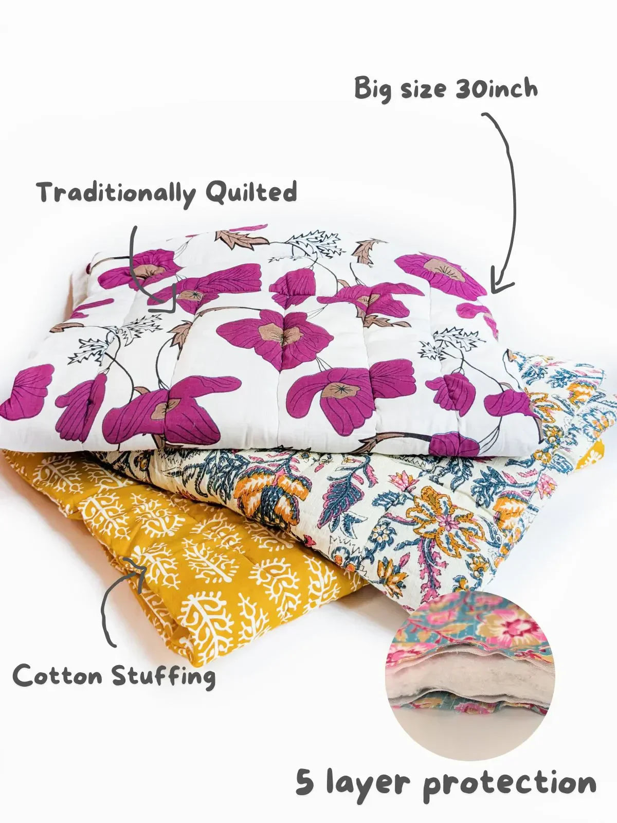 Purple Poppy Floral Quilted Cotton Trio Mats