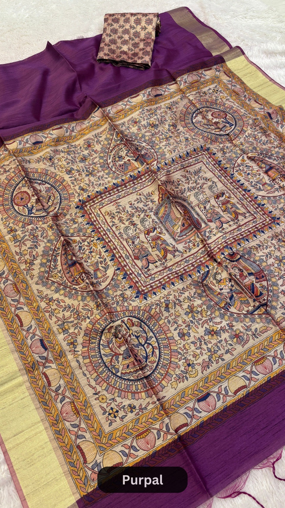 Madhubani Print Tusser Silk Saree