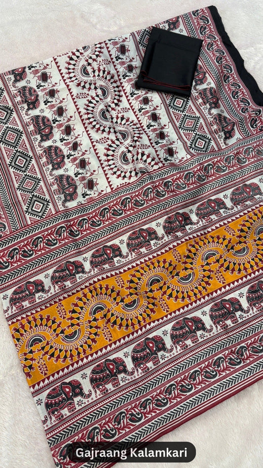 Gajraang Kalamkari, Sambalpuri Cotton Silk Saree