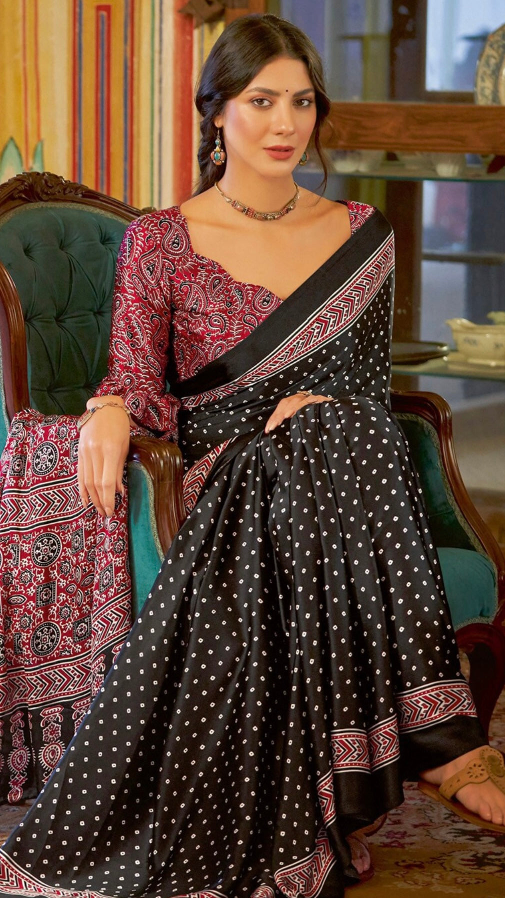 Designer Ajrakh Saree (D.No.104 B)