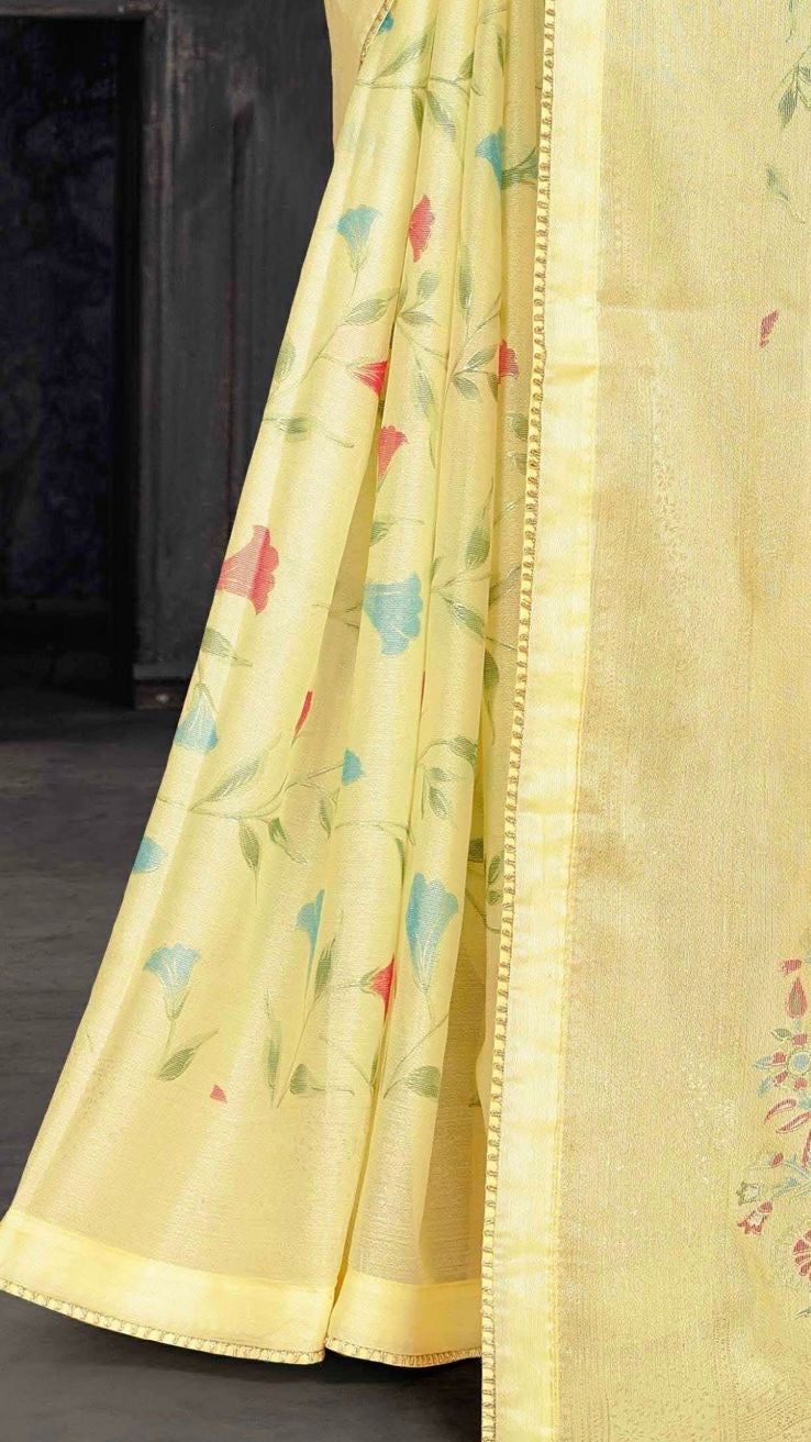 Premium Brasso Saree (Lemon)