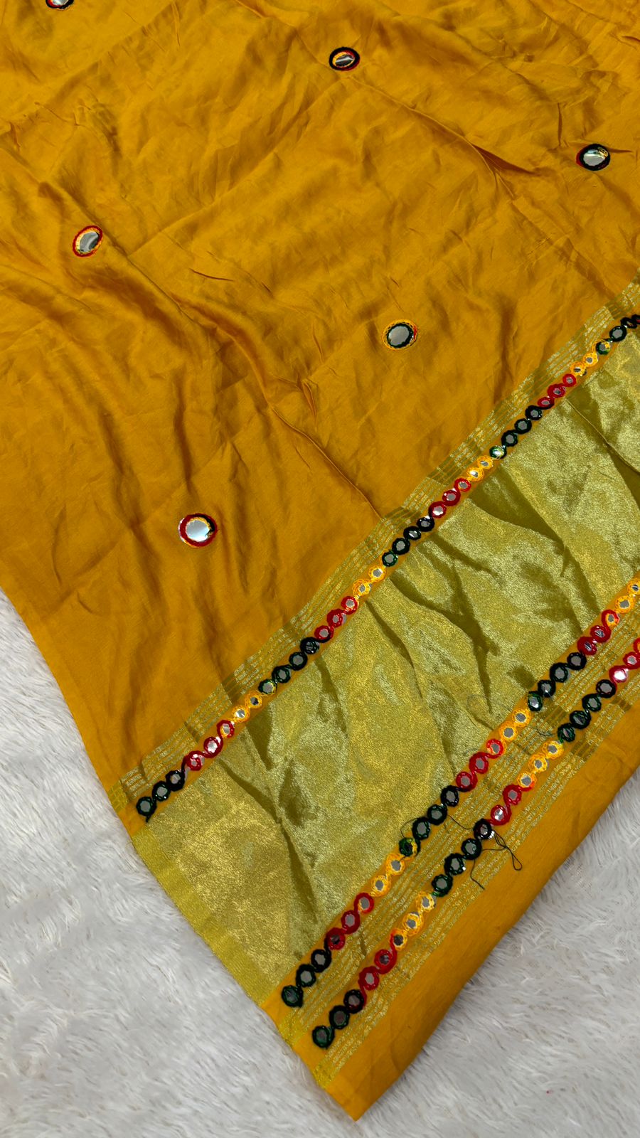 Semi Mirror Work Duppta With Lagadi Patta New - Haldi