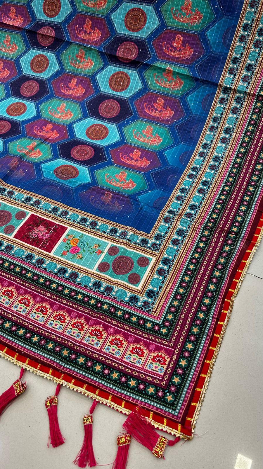 Hexagonal Blue Digital Lehanga Choli