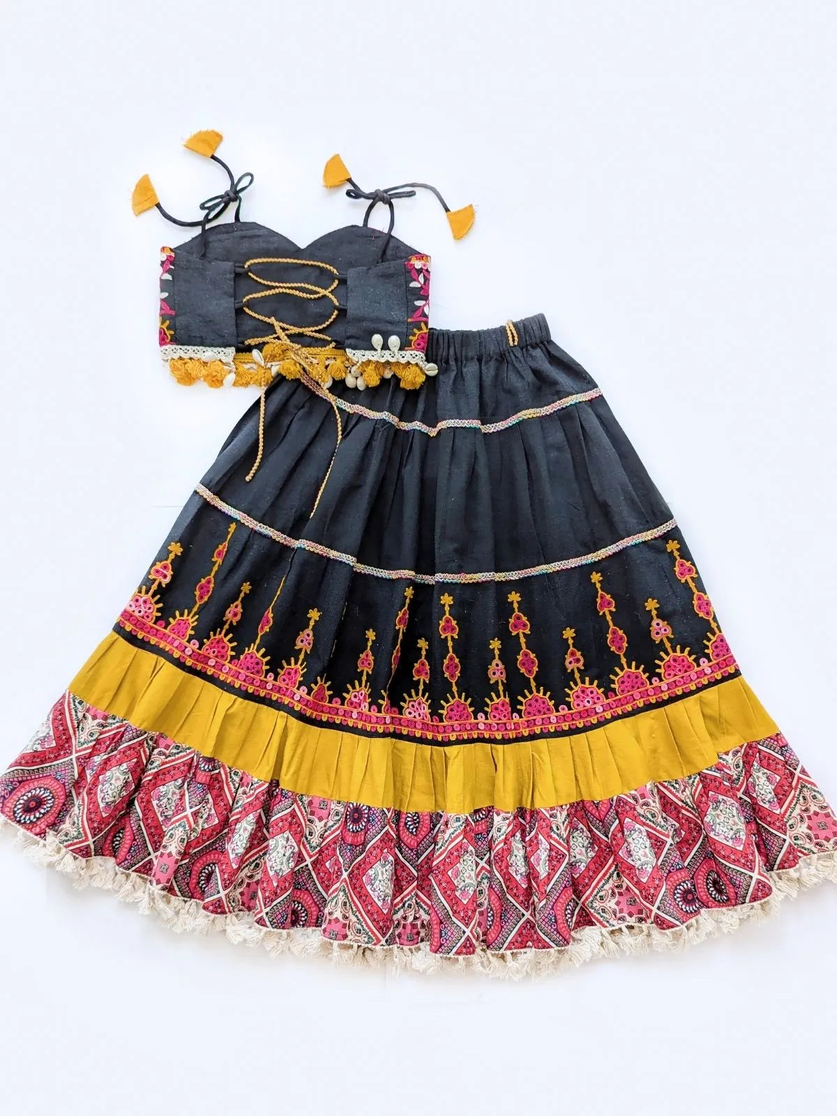 Black Gamthi Traditional Lehenga Choli for Girls