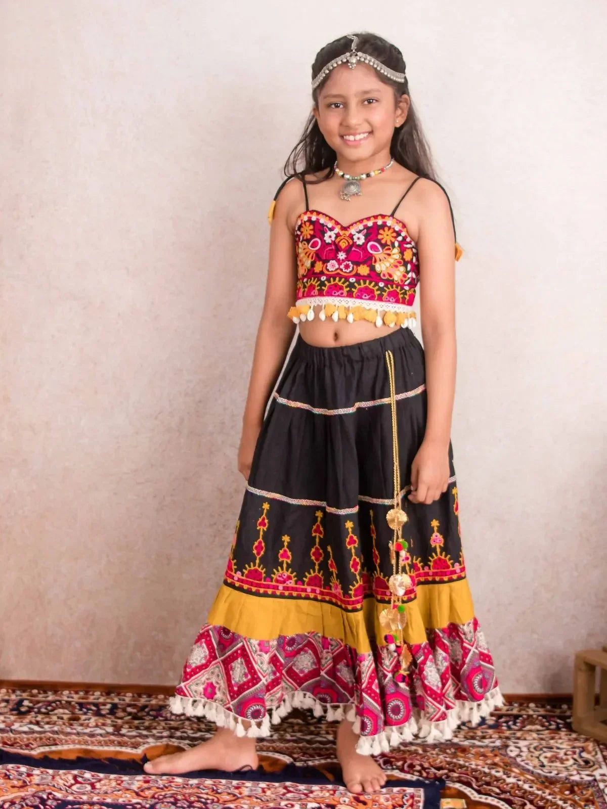 Black Gamthi Traditional Lehenga Choli for Girls