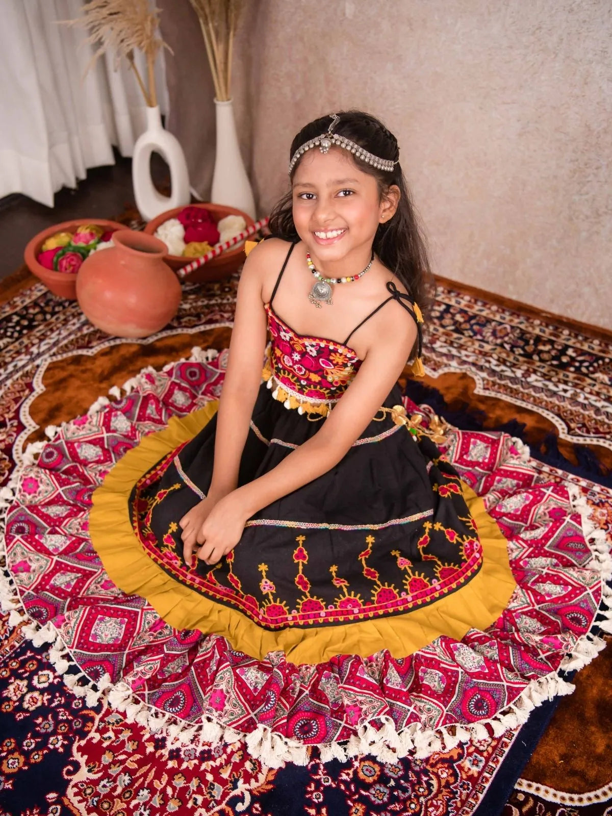 Black Gamthi Traditional Lehenga Choli for Girls