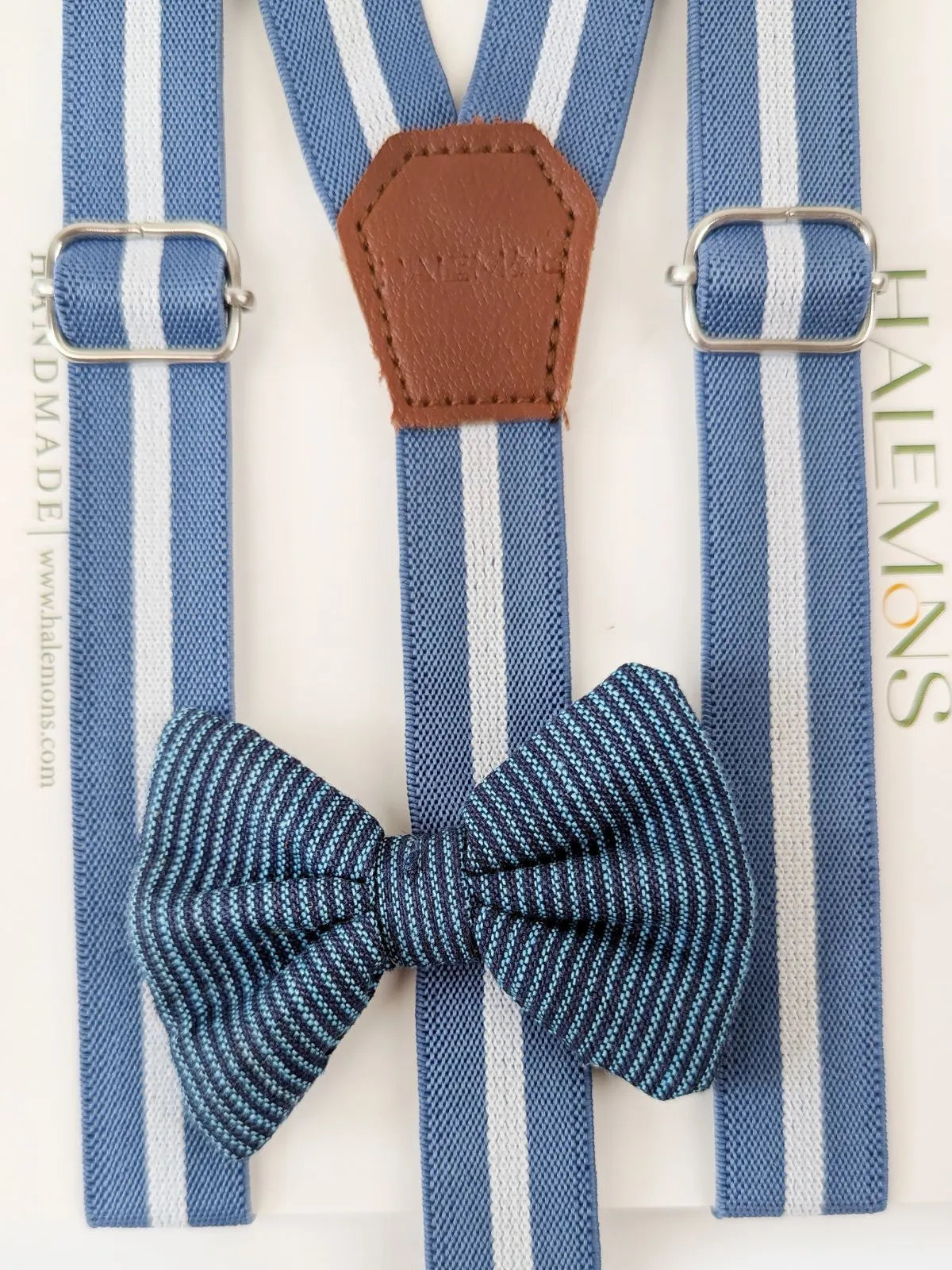 Blue Adjustable Suspender with Neck Bow