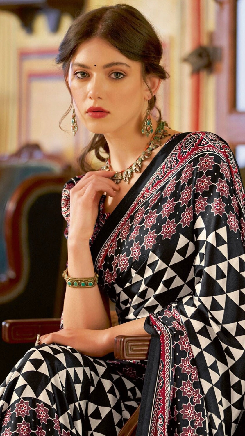 Designer Ajrakh Saree (D.No. 102 B)