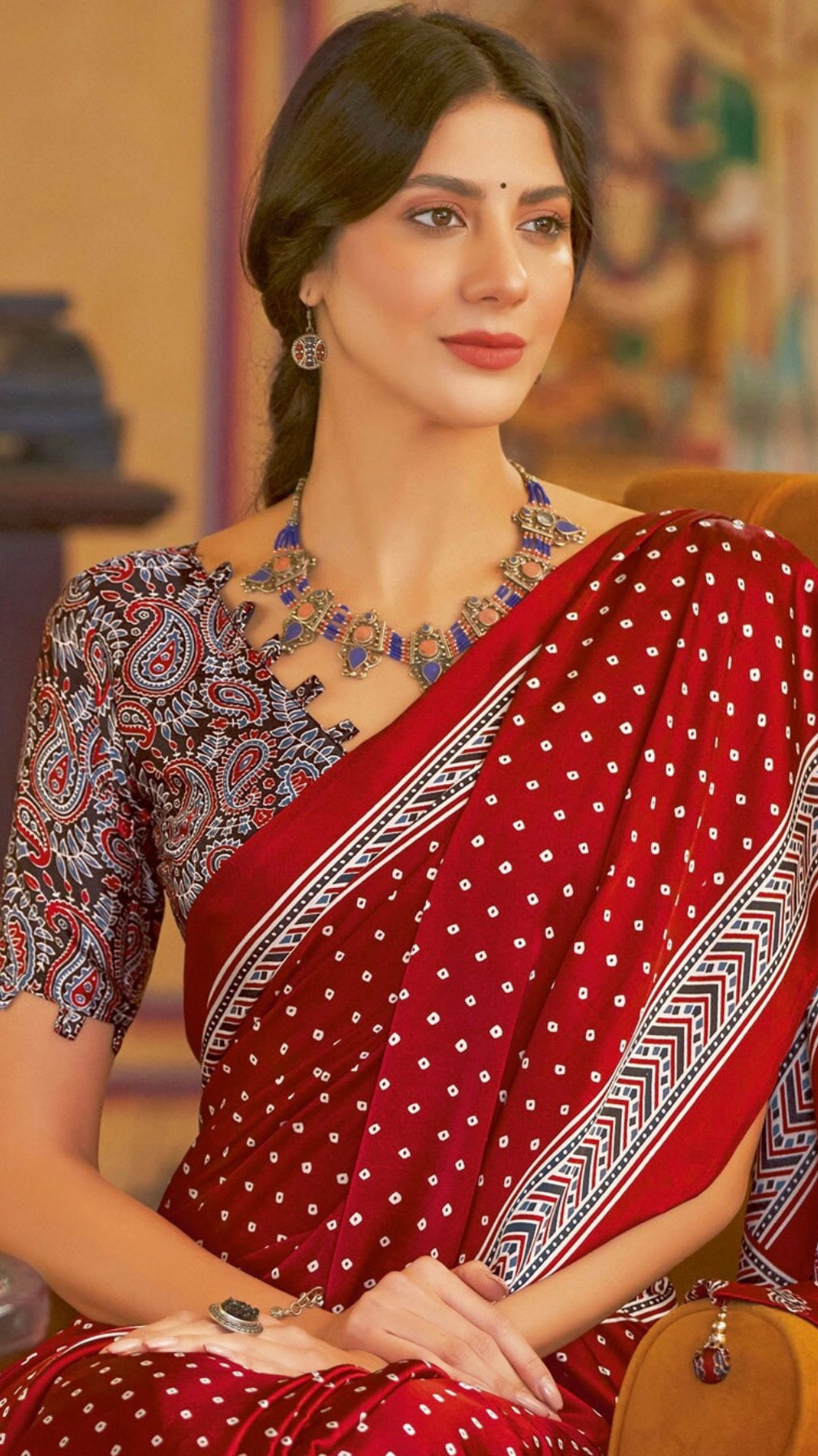 Designer Ajrakh Saree (D.No.104 A)