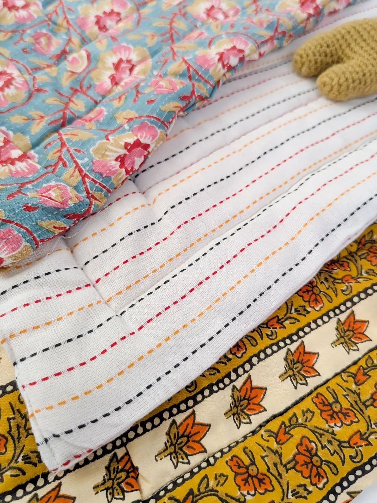 Floral Bohemian Cotton Stuffed Mats Pack Of 3