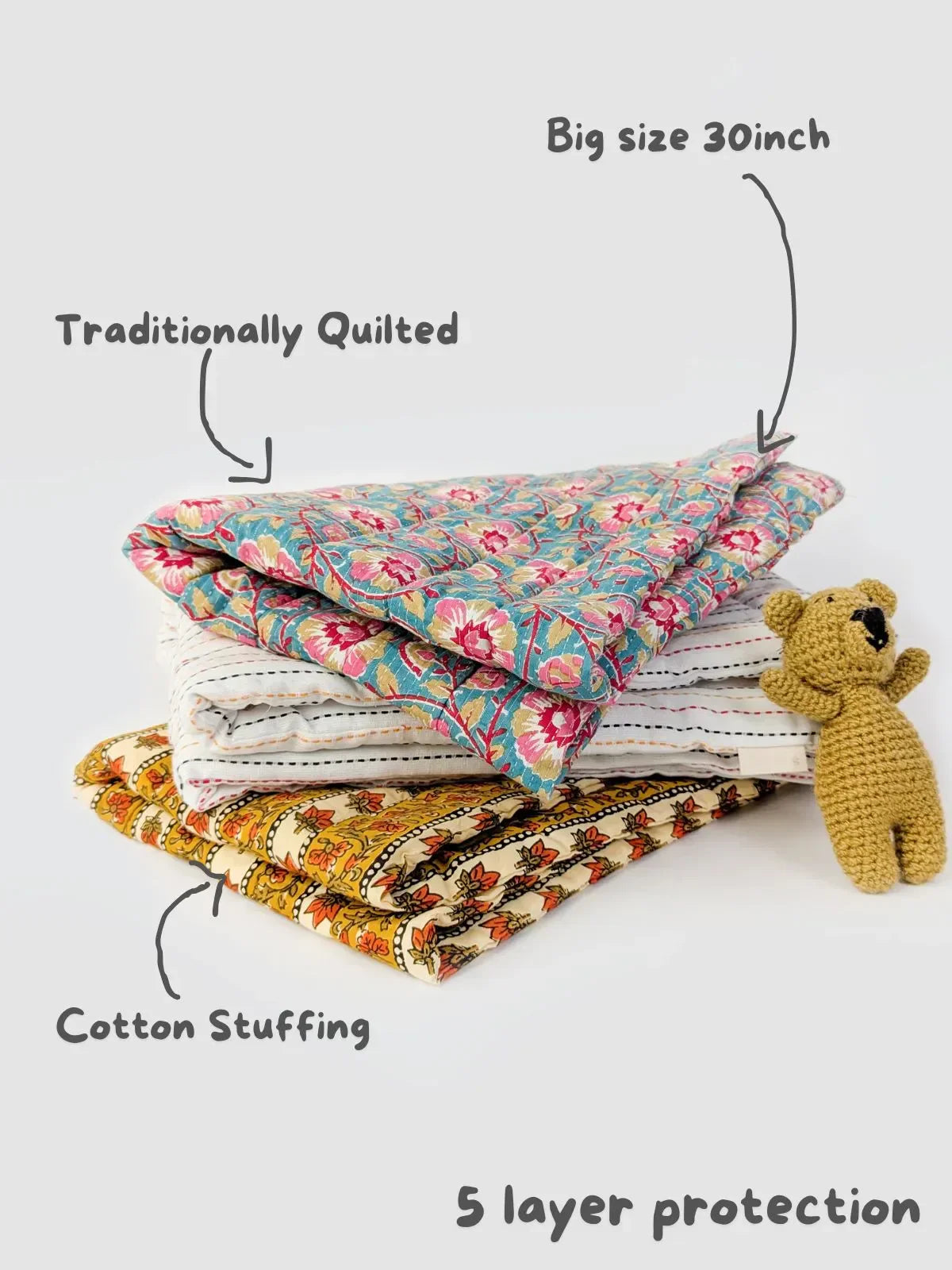 Floral Bohemian Cotton Stuffed Mats Pack Of 3