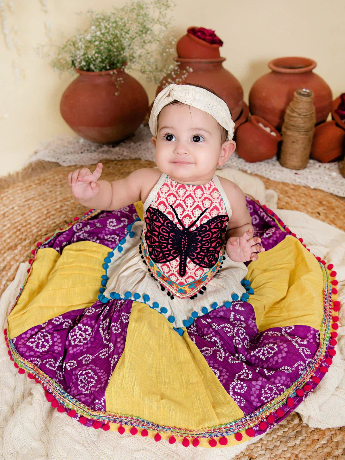 Lavender Butterfly Pleated Lehenga Choli for Kids