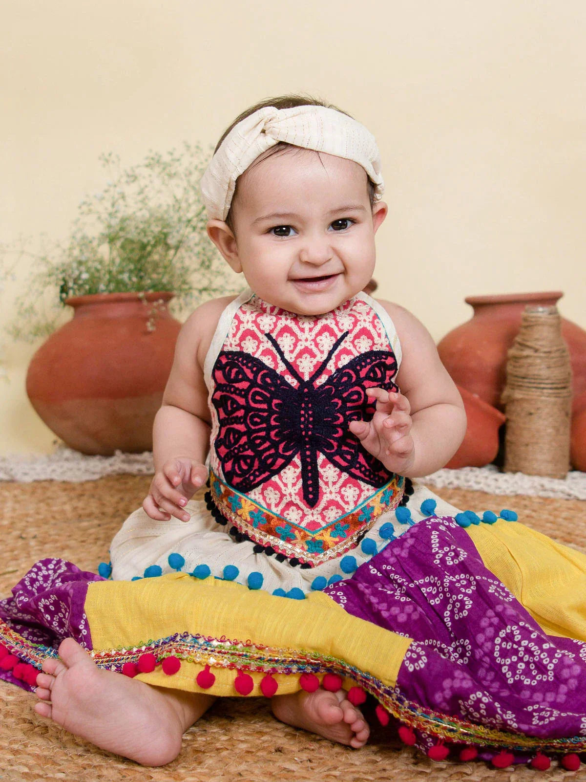 Lavender Butterfly Pleated Lehenga Choli for Kids