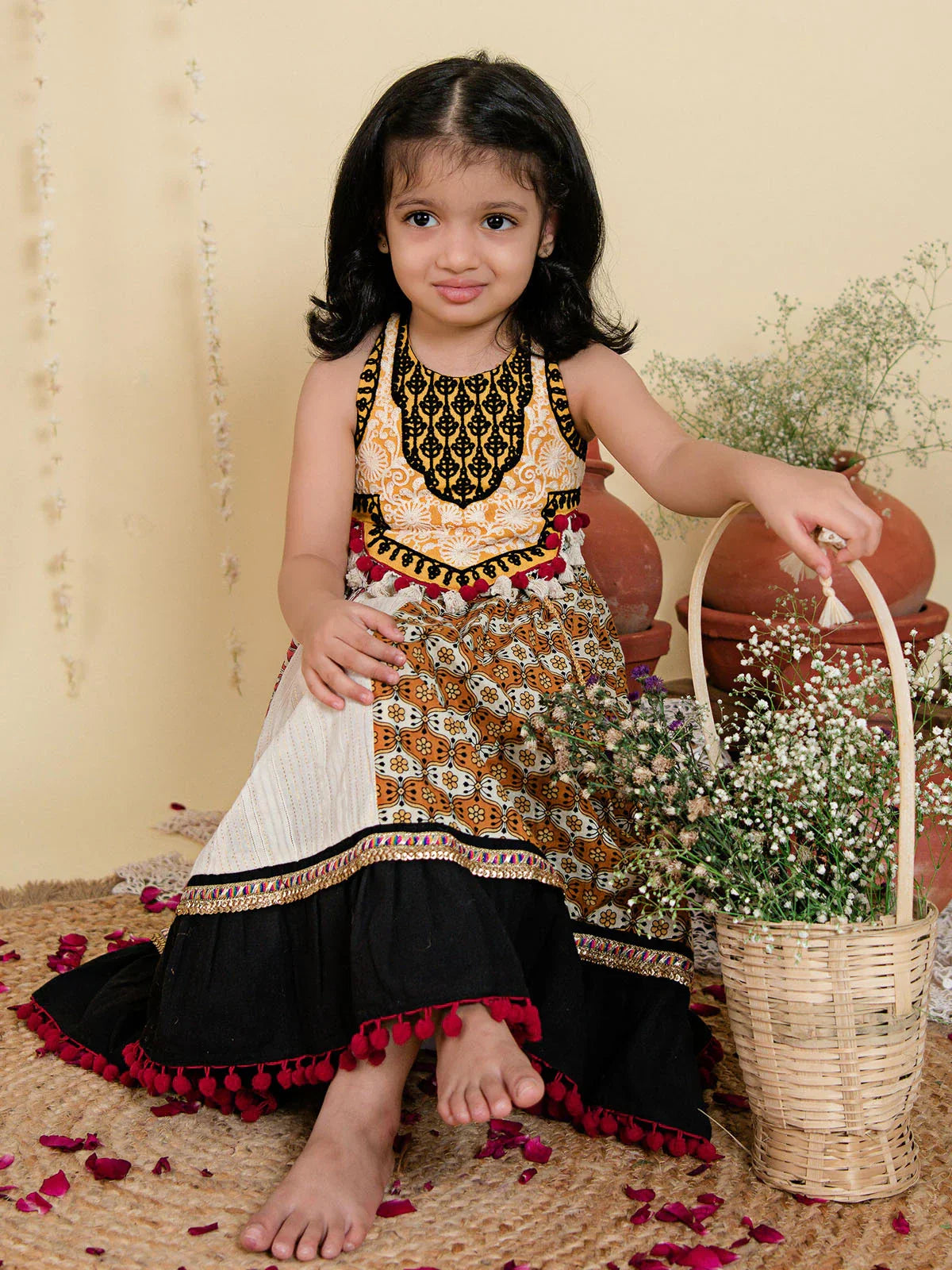 Innocent Festive Black Flaired Chaniya Choli for Kids