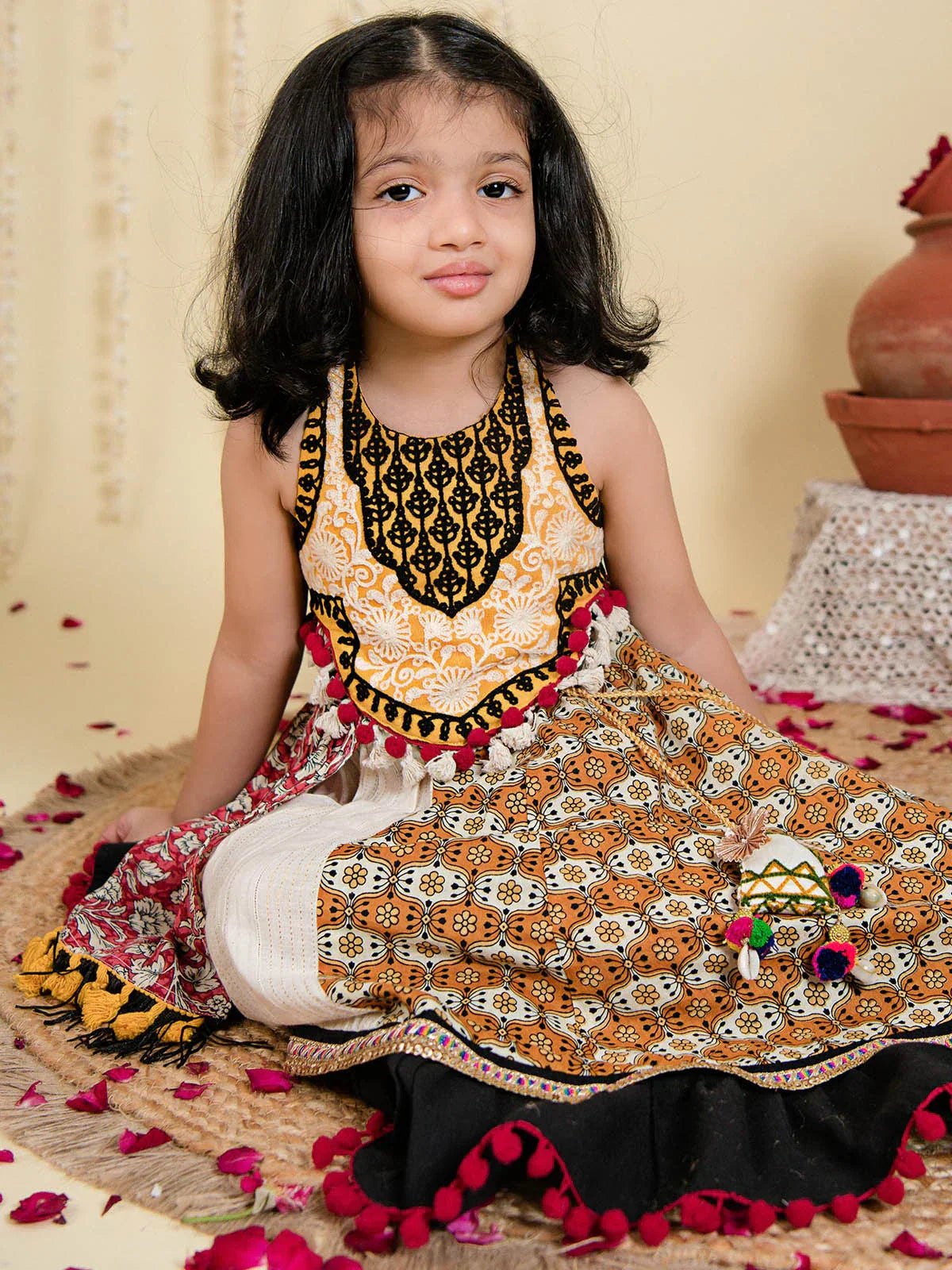 Innocent Festive Black Flaired Chaniya Choli for Kids