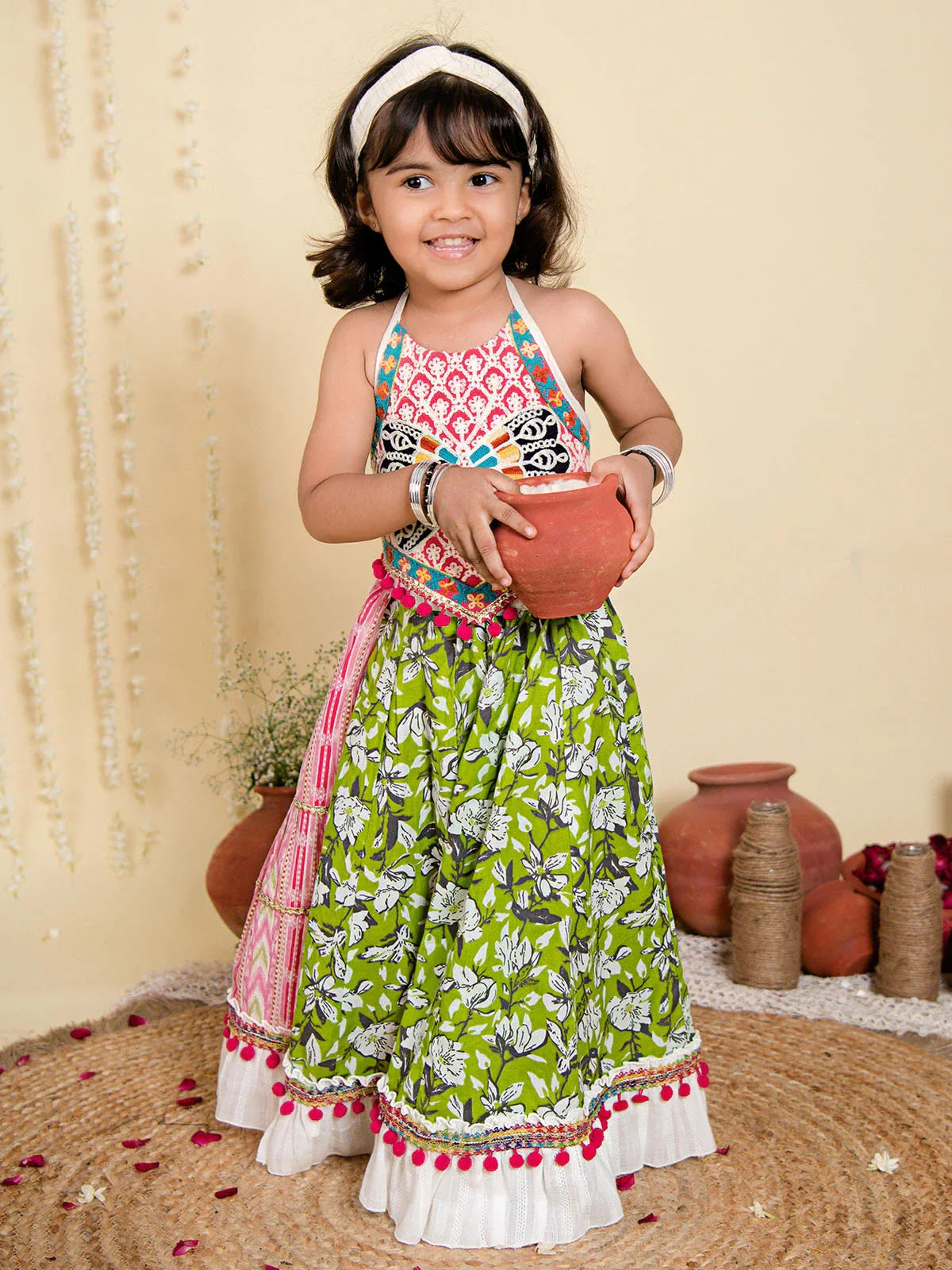 Girlish Pink Butterfly Flairy Lehenga Choli for Girls
