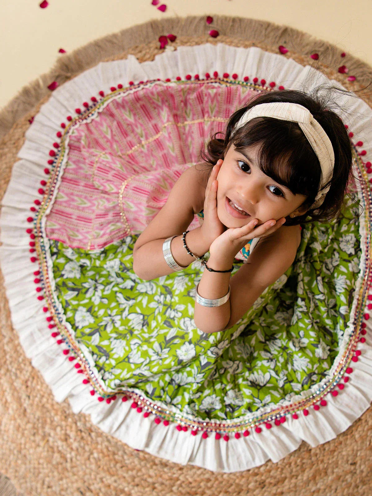 Girlish Pink Butterfly Flairy Lehenga Choli for Girls