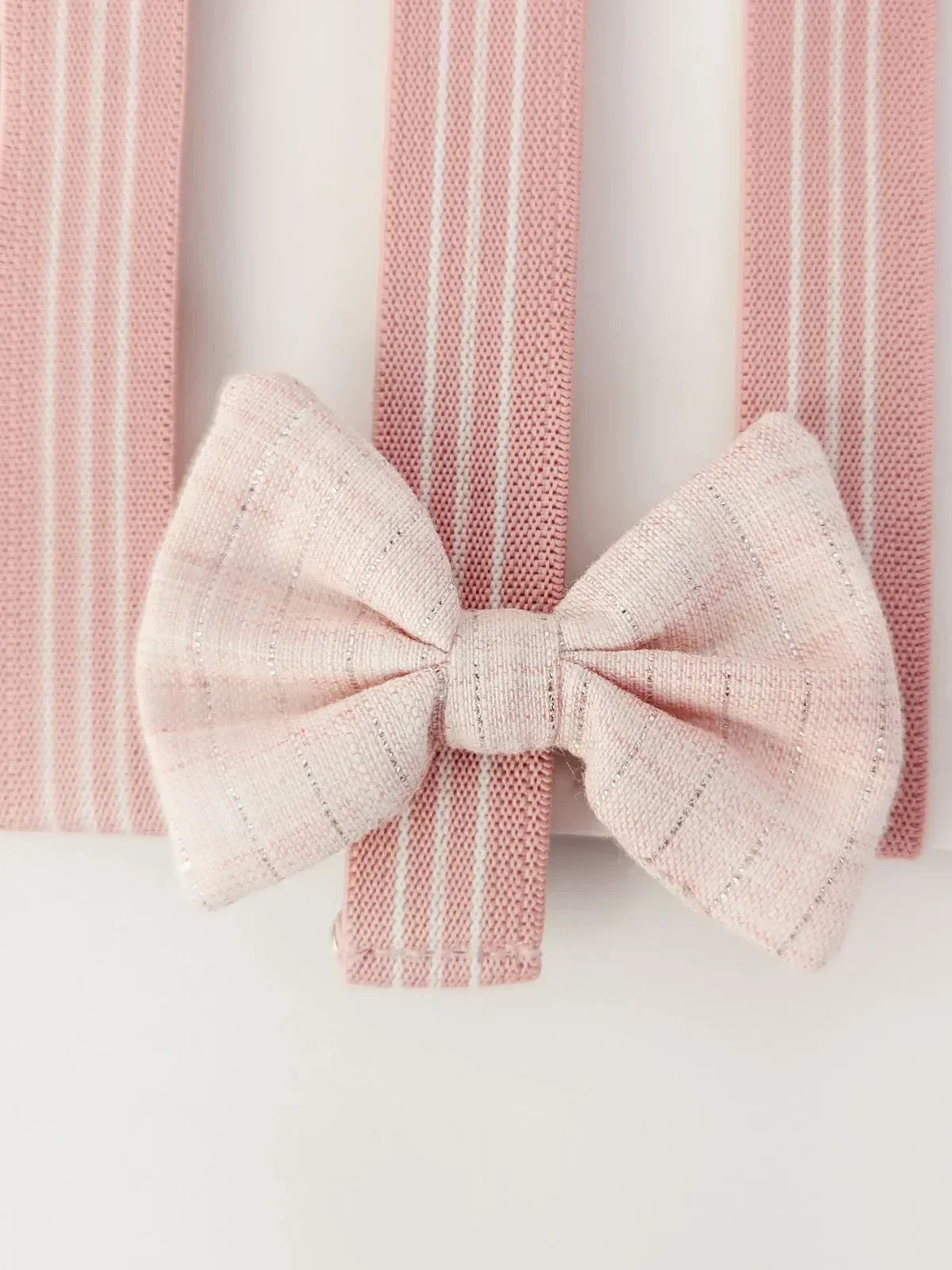 Peach Stripped Stretchable Suspender Bow Set