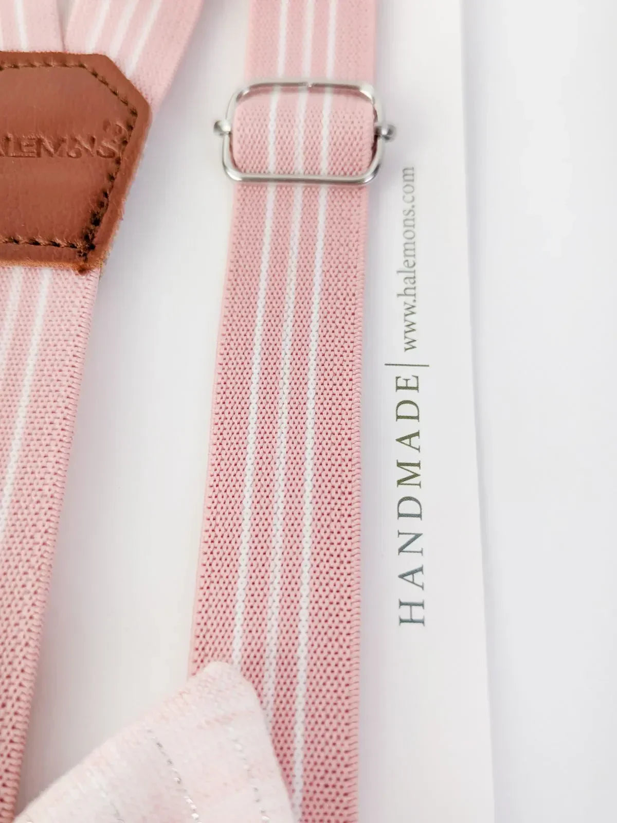 Peach Stripped Stretchable Suspender Bow Set