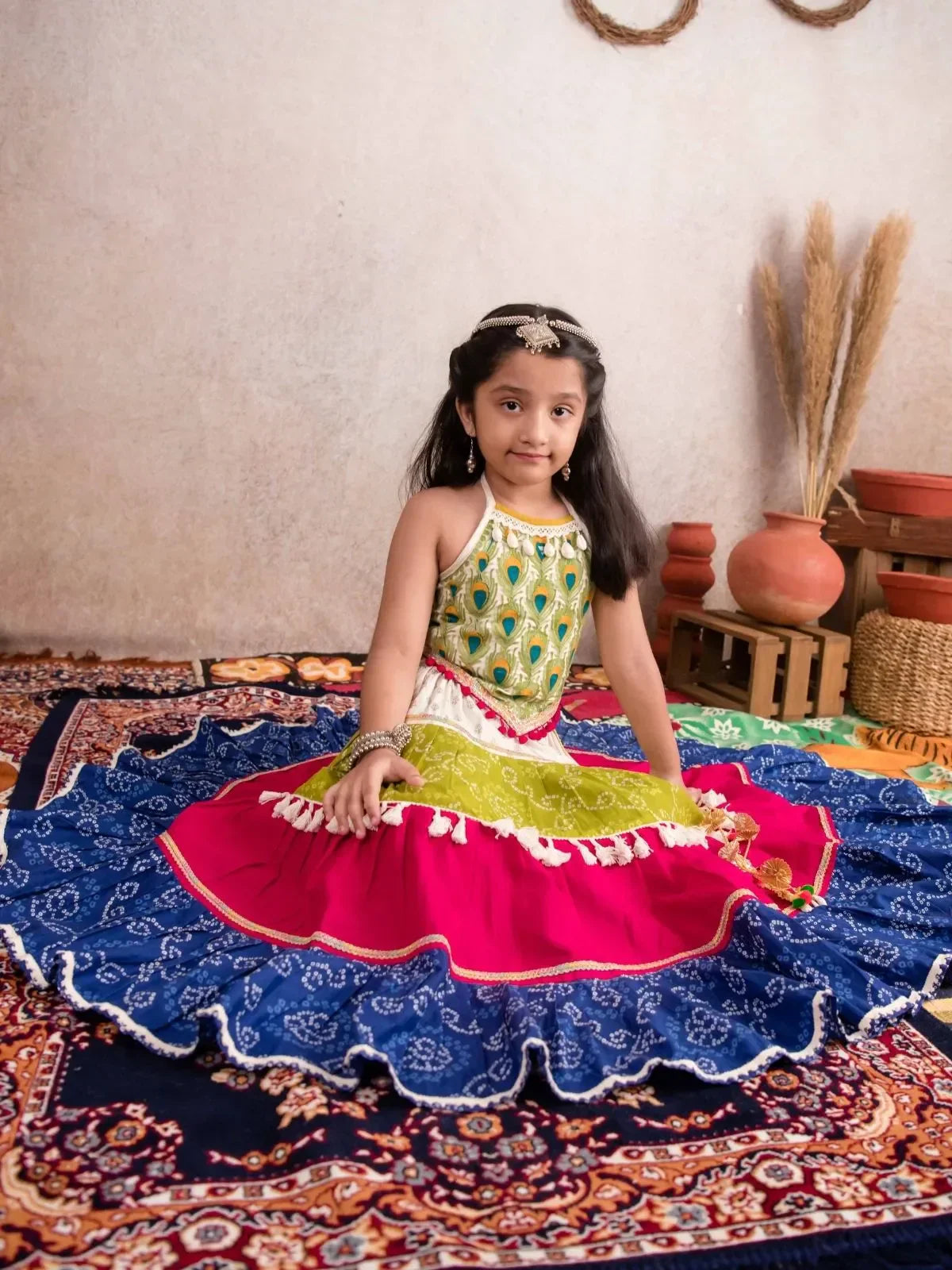 Multicolour Bandhani Lehenga Choli for Girls