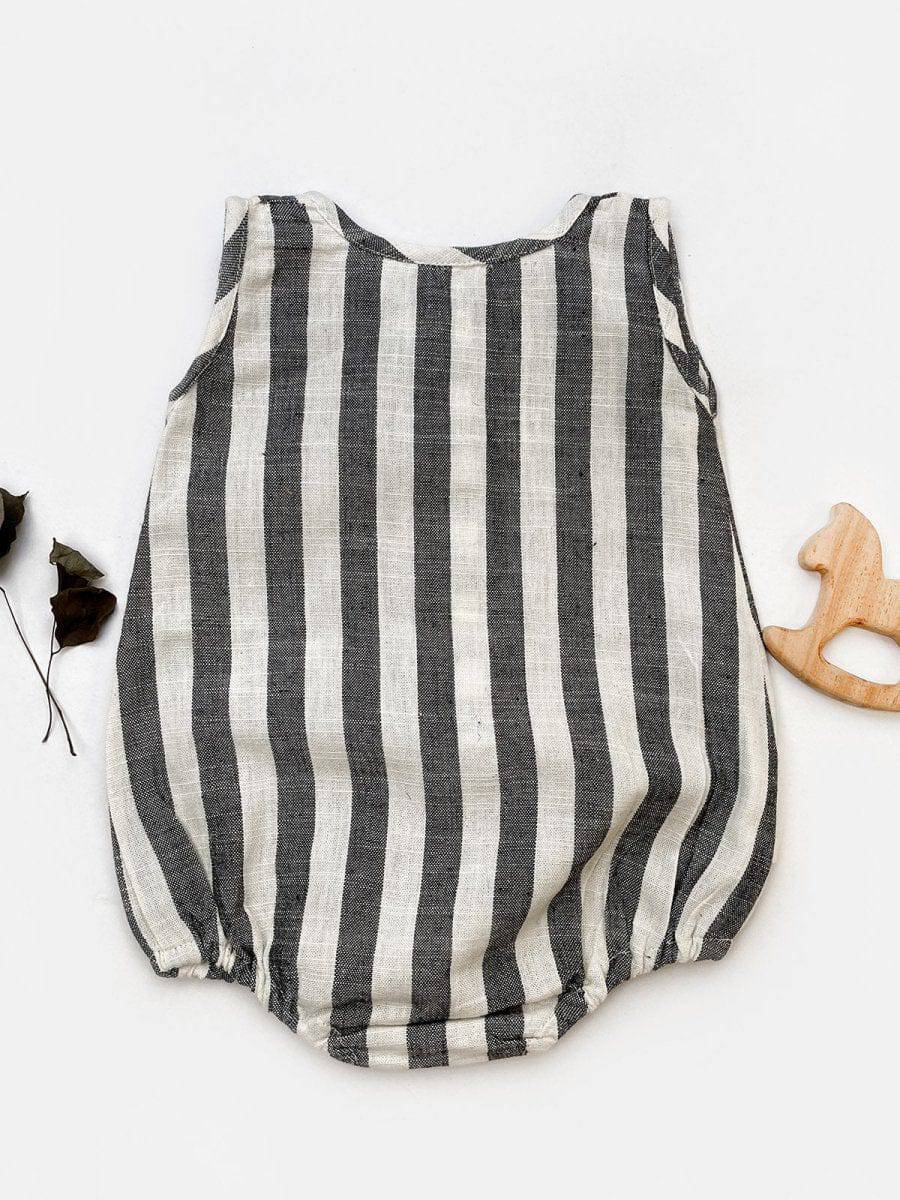Black Stripes Pure Cotton Baby Infant Unisex Bubble Romper