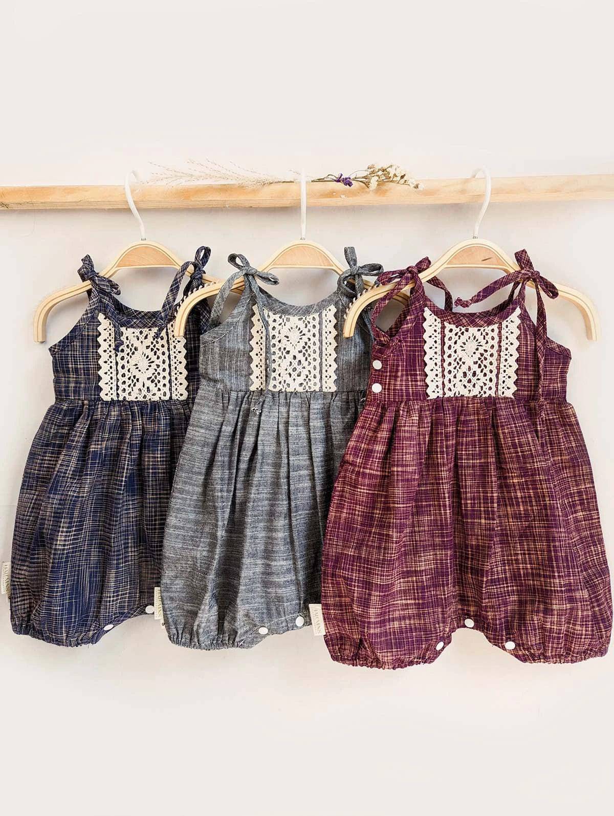 Halemons Grey Slub Cotton Romper - All Season Comfort - Narrow Strings - Grey